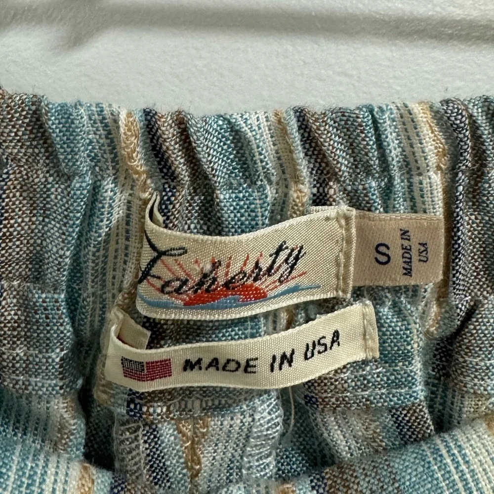 Faherty Light Blue and Cream Striped Linen Pants - Picture 3 of 4